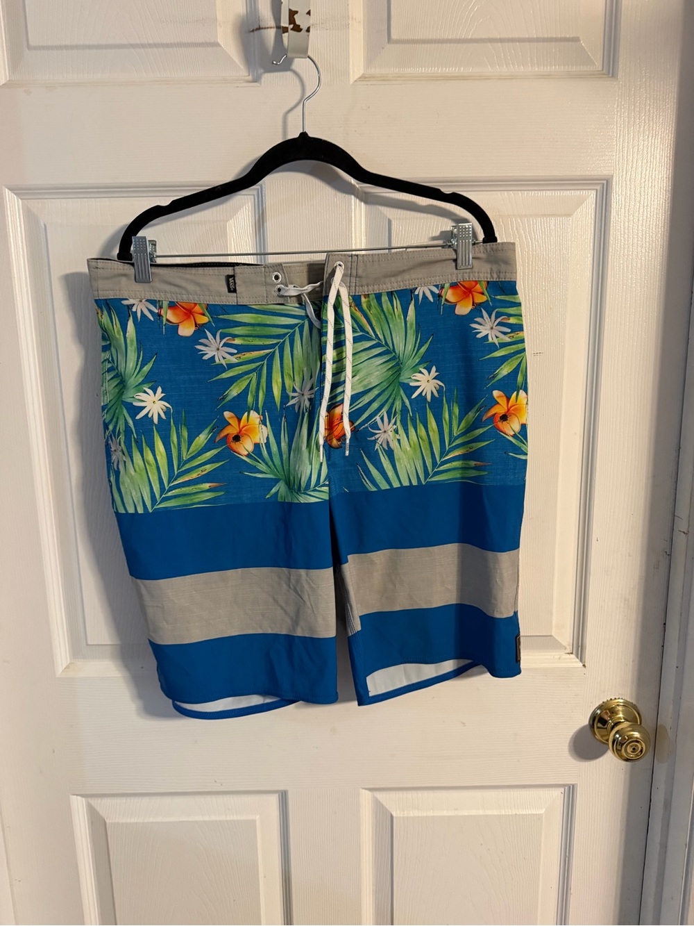 Vans Blue Tropical Floral Board Shorts with Gray Stripes